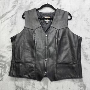 Vintage Jamin Leather Vest Womens 5XL Black Biker Moto Snap Front Lined Pockets